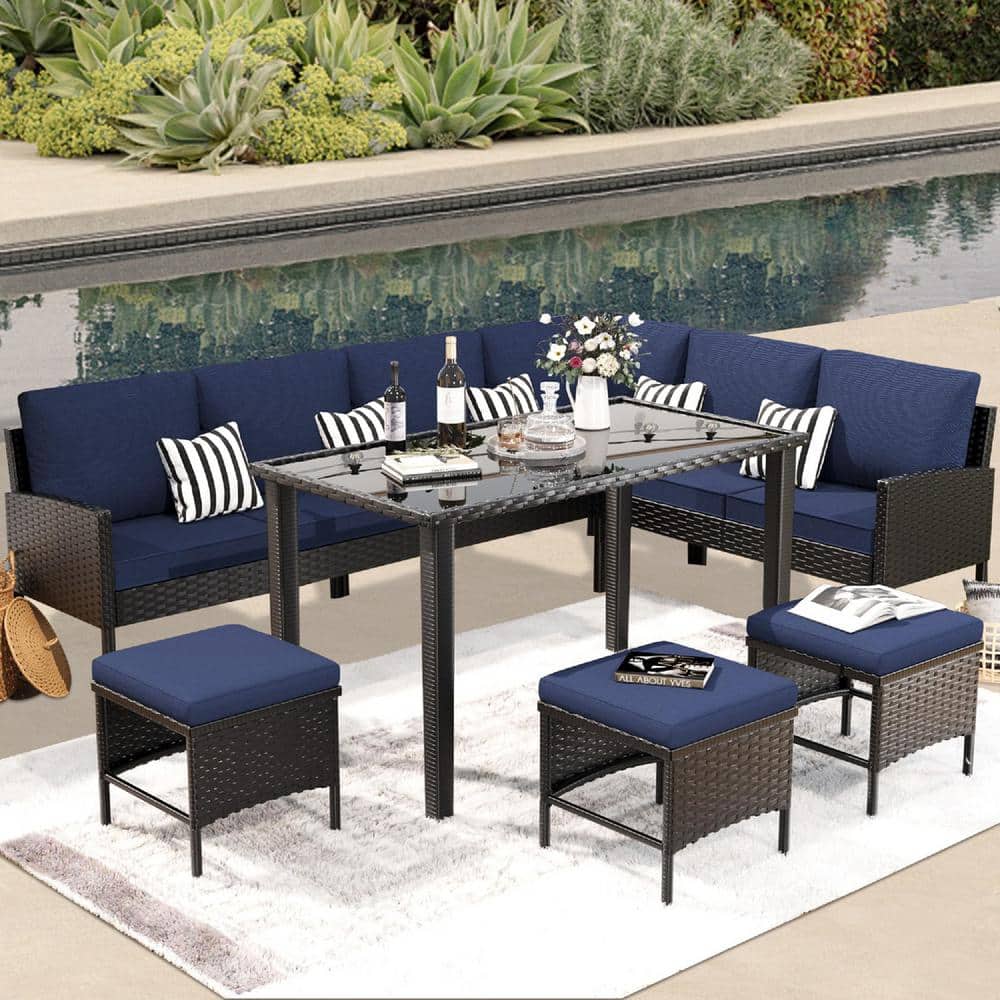 7-Piece Wicker Outdoor Dining Set, Patio Dining Table Set