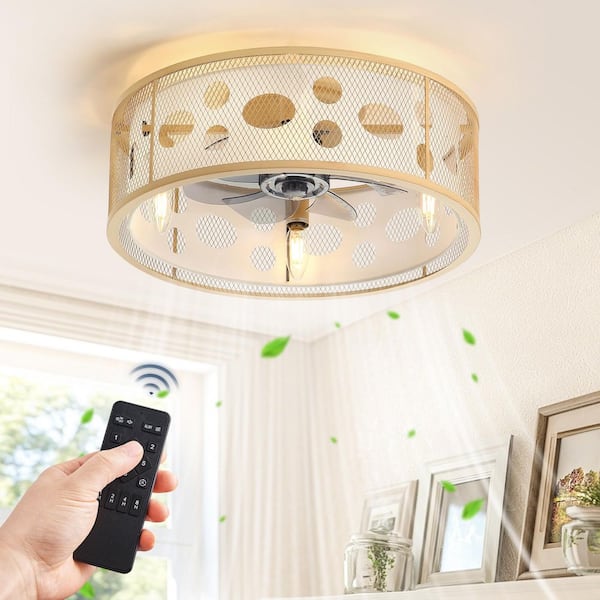 MOKSILED 18 in. Light Oak Indoor 6-Speed Metal Caged Modern Industrial Style Ceiling Fan with Lights and Remote Control Included