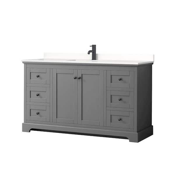 Wyndham Collection Avery 60 in. W x 22 in. D x 35 in. H Single Bath Vanity in Dark Gray with White Quartz Top