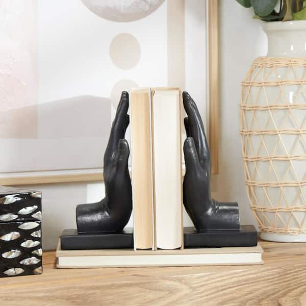 Litton Lane Black Polystone Hands Bookends (Set of 2)