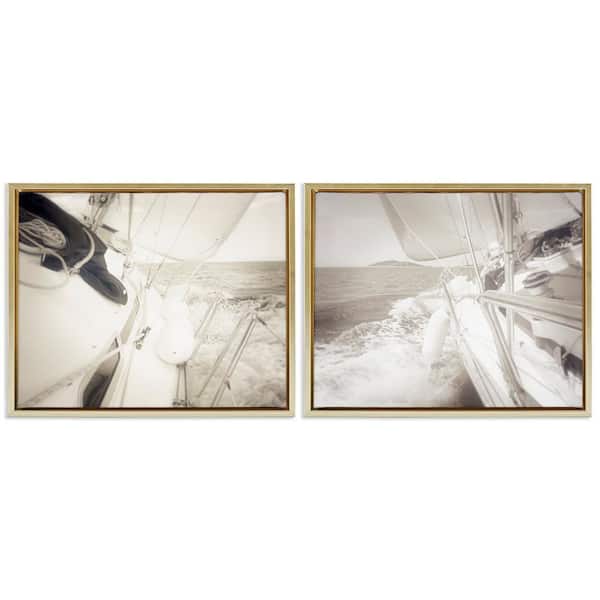 Stupell Industries Sailing Clear Summer Day by Graffi*tee Studios 2 Pieces Gold Floater Frame Coastal Graphic Art Print 17 in. x 21 in.