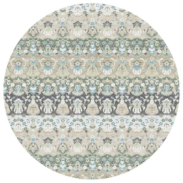 Chantille Machine Washable Indoor/Outdoor Abstract ACN2993 Basil 8 ft. x 8 ft. Round Rug