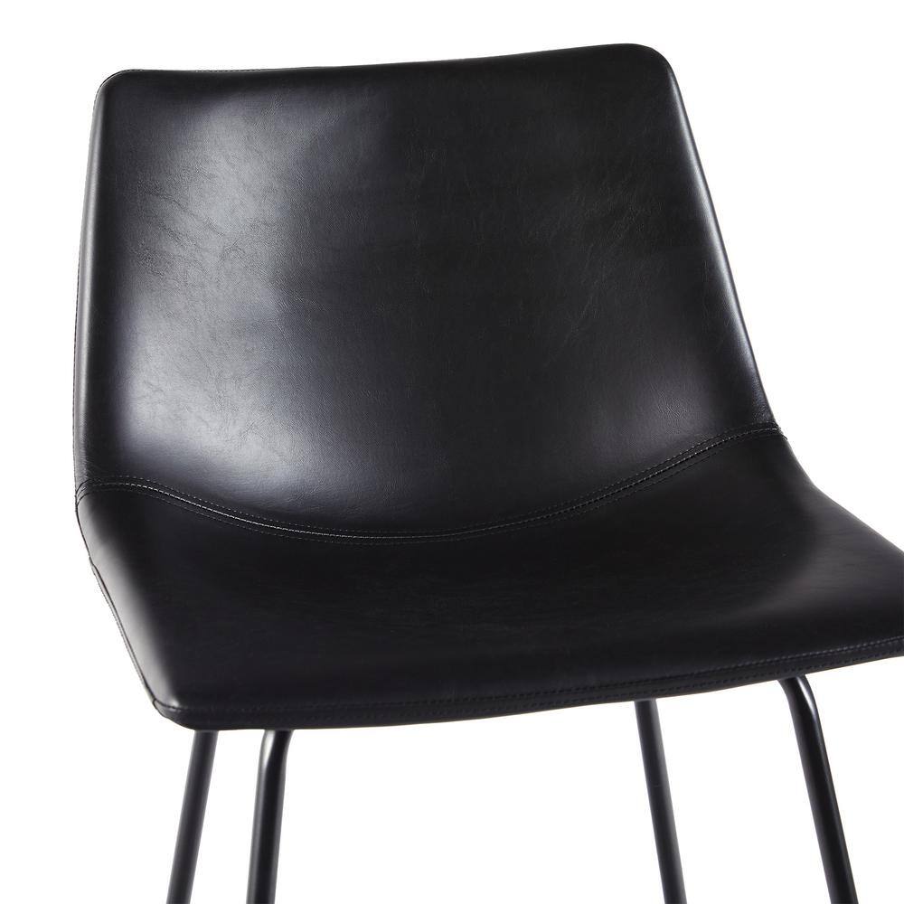 24" Black Faux Leather and Metal Counter Stools, Set of 2