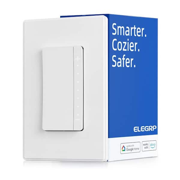 Etokfoks 3.75 Amp Smart Single-Pole Illuminated Antimicrobial Rocker Smart Dimmer Light Switch, White 1-Pack