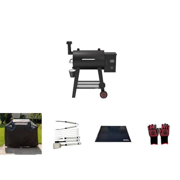 Oakford 28A 28 in. Pellet Grill Smoker, 55 in. Cover, Tool Set (8 Piece), Mat and Grilling Gloves Combo