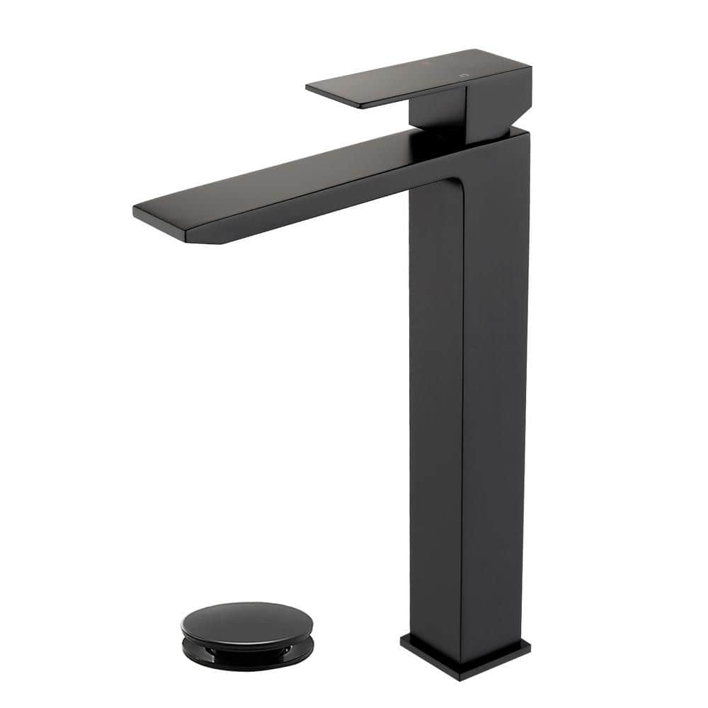 Single Handle Vessel Sink Faucet with Pop-Up Drain, Tall Single Hole Bathroom Faucet in Matte Black price history on PriceWatchPro