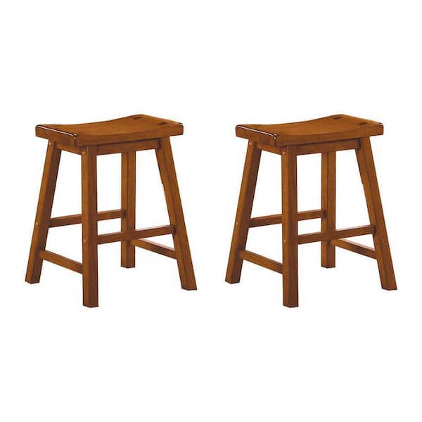 EVERGLADE HOME Nisky 18 in. Oak Backless Wood Frame Dining Bar Stool with Wooden Seat (Set of 2)