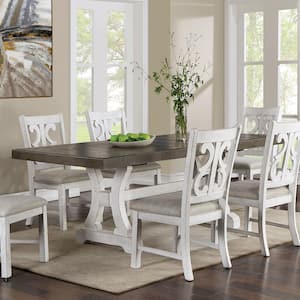 Wicks Distressed White and Gray Wood 86 in. Trestle Dining Table (Seats 8)