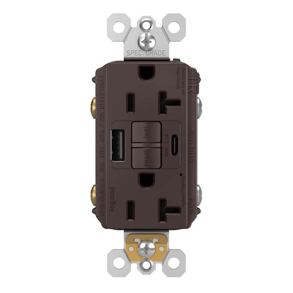 Legrand radiant 20 Amp 125-Volt Tamper Resistant Self-Test GFCI Duplex Outlet with Type A/C USB, Dark Bronze