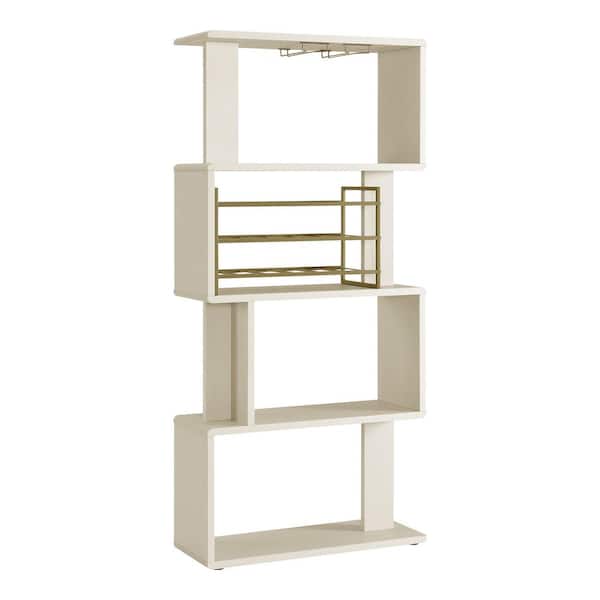 Ena 66.3 in. 18-Bottle Cream Weave and Brass Wine Rack with Stemware Holders and Removable Rack