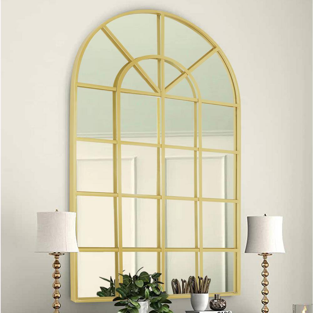 CLAVIE 24 in. W x 41 in. H Large Arched Window Mirror Metal Framed Wall ...