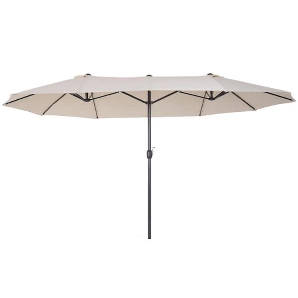 Tatayosi Extra Large 15 ft. Double-Sided Outdoor Market Umbrella Patio Umbrella with Crank Handle and Air Vents in Beige