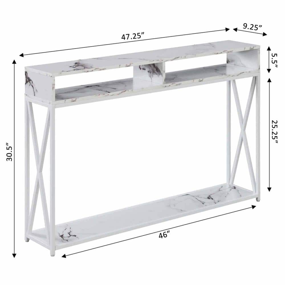 Tucson Deluxe White Faux Marble Console Table with Storage Shelf