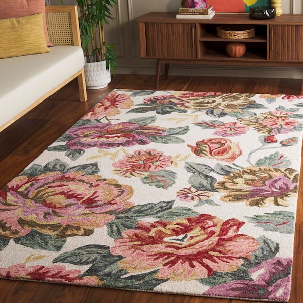 Jardin 5 ft. x 8 ft. Ivory/Red Floral Leaf Area Rug