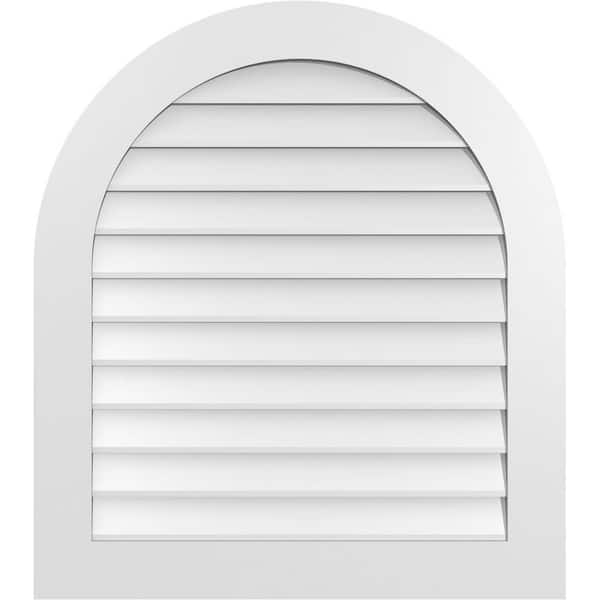 Ekena Millwork 32 in. x 36 in. Round Top White PVC Paintable Gable Louver Vent Non-Functional
