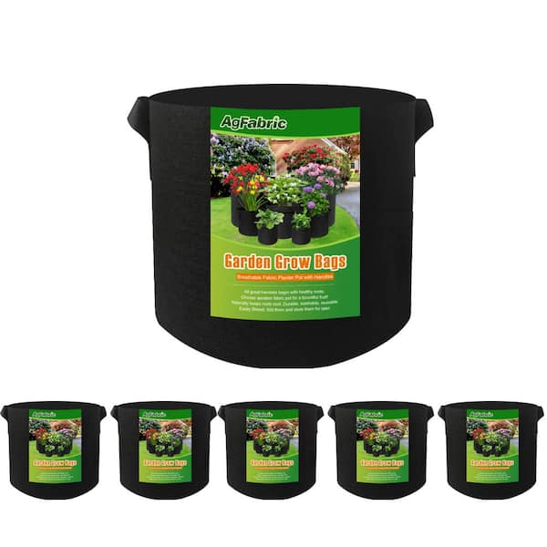 Agfabric 11.8 in. Dia x 9.8 in. H 5 Gal. Black Garden Grow Bags for Plants, Potato, Tomato, Vegetable and Fruit (5-Pack)