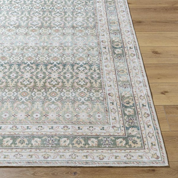 Our PNW Home Rainier Green Traditional 9 ft. x 12 ft. Indoor Machine-Washable Area Rug