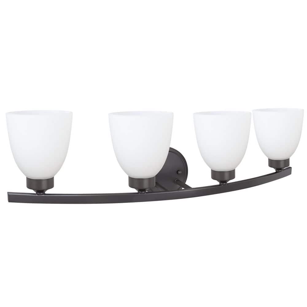 Oil Rubbed Bronze 4-Light Vanity Fixture with Frosted Glass Shades