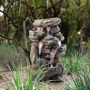52 in. Tall Outdoor 5-Tier Rainforest Rock Water Fountain with LED Lights