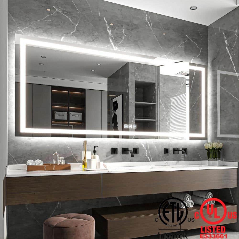 88 in. W x 38 in. H Rectangular Frameless LED Light Anti-Fog Wall Bathroom Vanity Mirror with Backlit and Front Light price history on PriceWatchPro