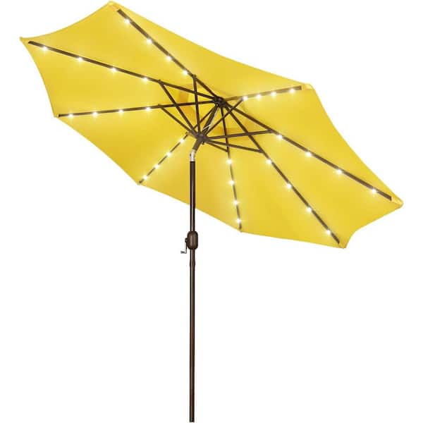 Unbranded 9 ft. Metal Solar Patio Umbrella in Yellow with Push Button Tilt