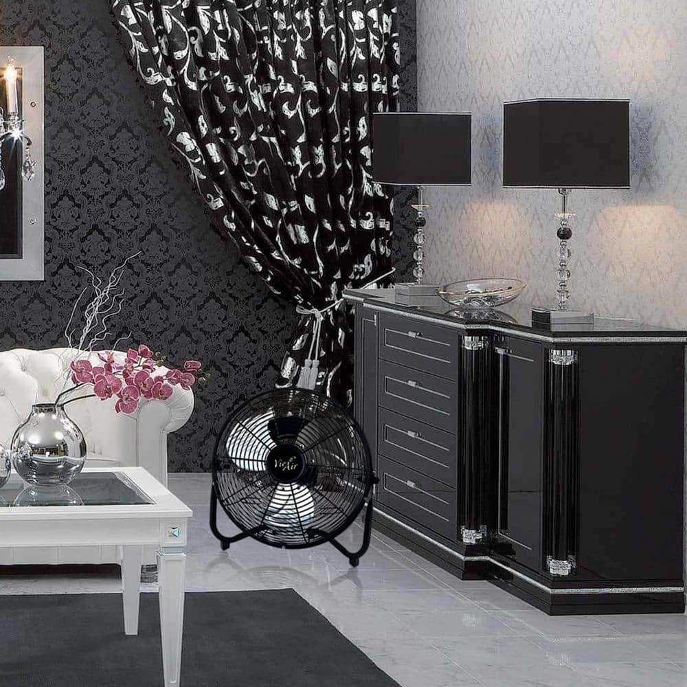 12-Inch Black Metal Three-Speed Floor Drum Fan