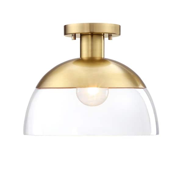 Designers Fountain Rey 13 in. 1-Light Brushed Gold Modern Semi Flush Mount with Clear Glass Shade for Bedrooms