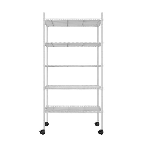 FUNKOL 5 -Layer White Kitchen Shelf Metal Heavy-Duty Craft Free Standing Storage Tool Cart Height Adjustable