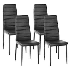 Black Faux Leather Dining Chair Set of 4, Upholstered Side Chairs w/High Backrest and Steel Frame for Dining Room