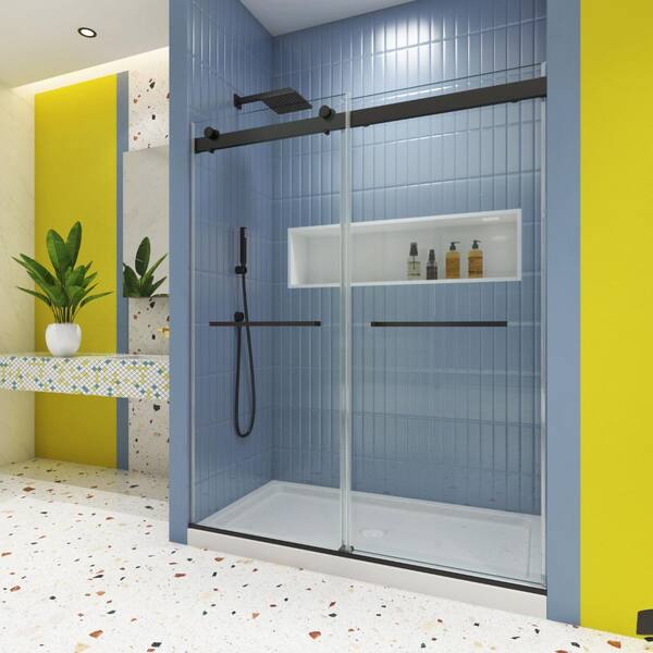 ZXDDMS 56-60 in, W x74 in. H Sliding Smi-Frameless Shower Door in