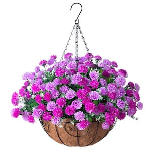 12 in. Dark orchid Artificial Hanging Flowers, Faux Colorful Daisy Vines Arrangement with Coconut Lining Baskets