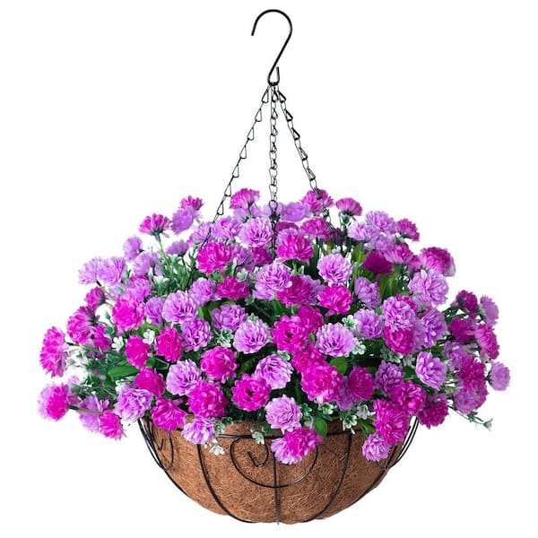 Unbranded 12 in. Dark orchid Artificial Hanging Flowers, Faux Colorful Daisy Vines Arrangement with Coconut Lining Baskets