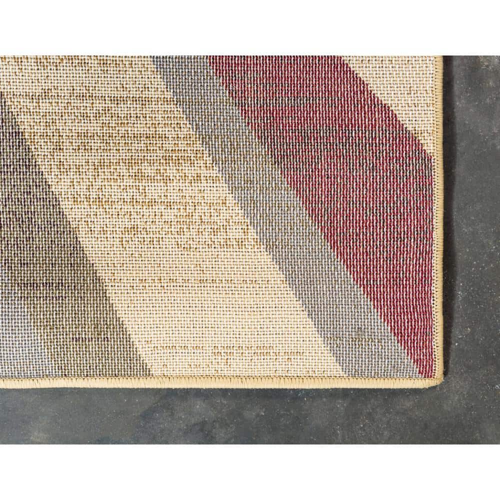 9' x 12' Beige and Burgundy Abstract Area Rug