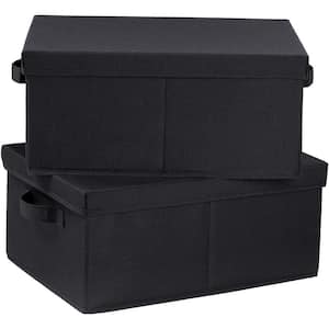 25 Qt. Linen Clothes Storage Bin with Lid in Black (2-Box)