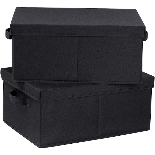 Unbranded 25 Qt. Linen Clothes Storage Bin with Lid in Black (2-Box)