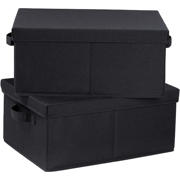 25 Qt. Linen Clothes Storage Bin with Lid in Black (2-Box)
