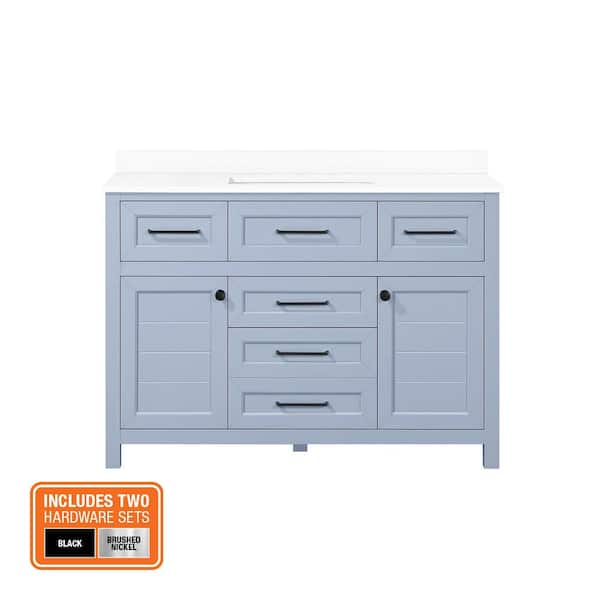 Hanna 48 in. Single Sink Spruce Blue Bath Vanity with White Engineered Stone Top (Assembled)