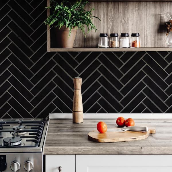 Metro Soho Subway Glossy Black 1-3/4 in. x 7-3/4 in. Ceramic Floor and Wall Tile (12.0 sq. ft./Case)