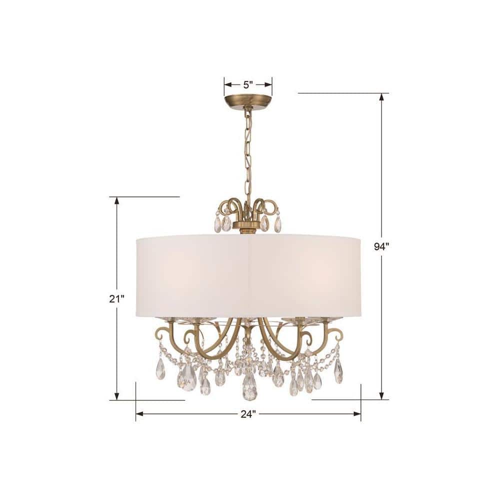 Vibrant Gold 5-Light Chandelier with Clear Crystal & Silk Shade