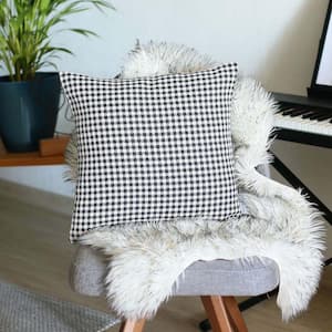 Boho-Chic Handcrafted Jacquard Black 18 in. x 18 in. Square Houndstooth Throw Pillow Cover