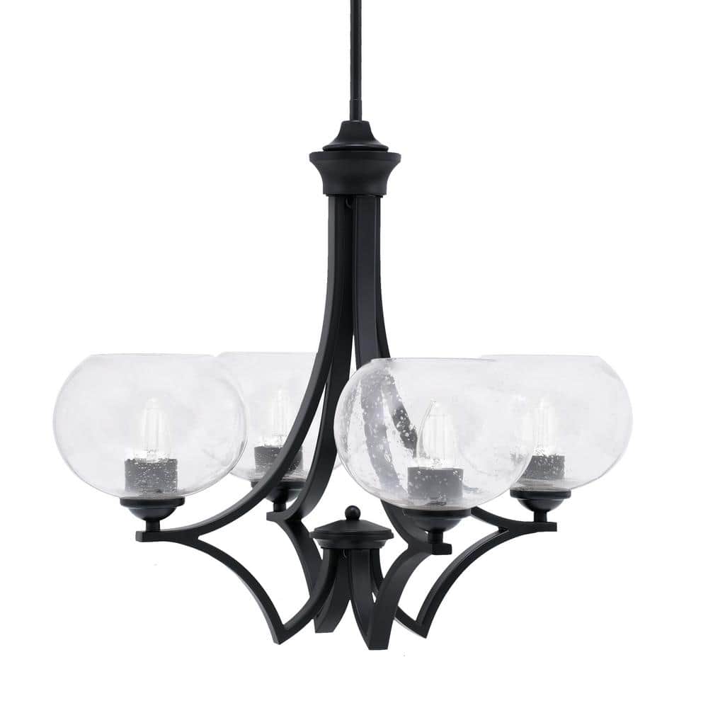 Clevelend 4-Light Matte Black Round Chandelier with 7 in. Clear