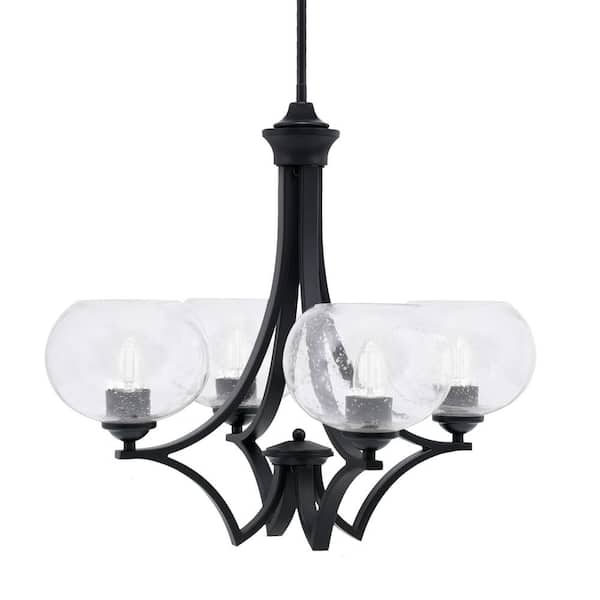 Unbranded Clevelend 4-Light Matte Black Round Chandelier with 7 in. Clear Bubble Glass Shades, No bulbs included