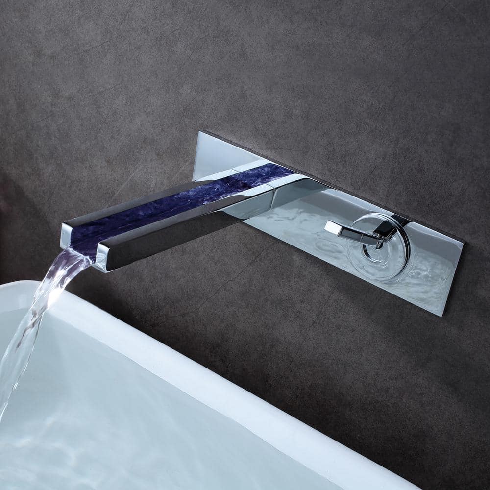Chrome Wall Mount LED Waterfall Bathroom Sink Faucet