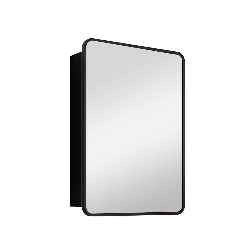 Black framed Anti-Fog LED 24 in. W x 30 in. H Rectangular Iron Medicine Cab