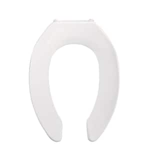 Elongated Commercial Plastic, Easy Remove, Check Hinge Toilet Seat in White 15-1/4 in. x 13-3/4 in. x .67 in.