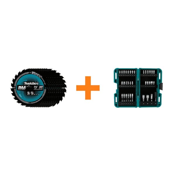 Makita 7-1/4 in. 24T Carbide-Tipped Max Efficiency Ultra-Thin Kerf Circ Saw Blade(10-Pack) with IMPACT XPS Bit Set(35-Pc)