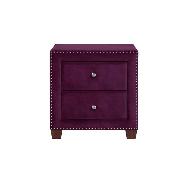 Nathaniel Home Aliyah 2 Drawer Purple Velvet Fully Upholstered Nightstand 51005 99pl The Home Depot