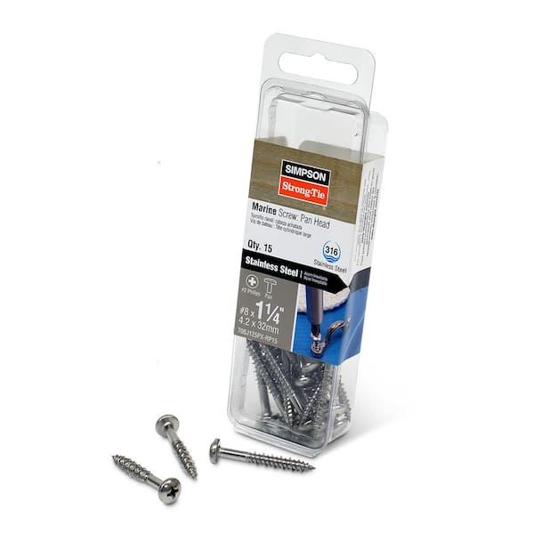 Simpson Strong-Tie #8 x 1-1/4 in. #2 Phillips Drive, Pan Head, Type 316 Stainless Steel Marine Screw (15-Pack)