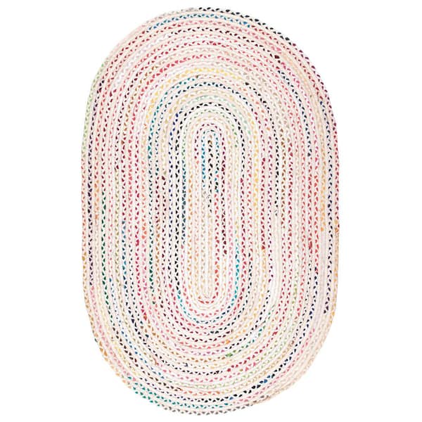 nuLOOM Tammara Colorful Braided Ivory 3 ft. x 5 ft. Oval Rug
