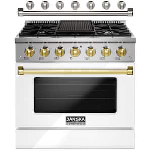 Professional 36 in. 5.2 cu. ft. Gas Range with 6-Sealed Burners, Convection Oven, Griddle in Lustrous White